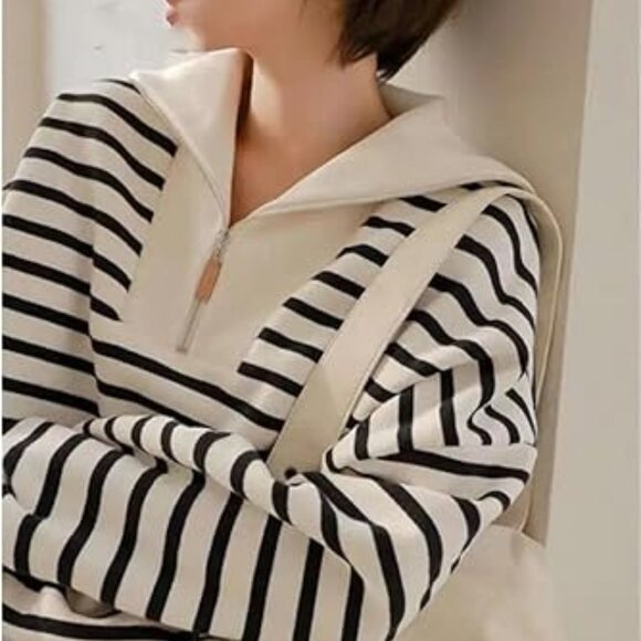 L'Academie Stripe Pattern Turtleneck Pullover Zipper Knitted Sweater Size Medium - Picture 2 of 7